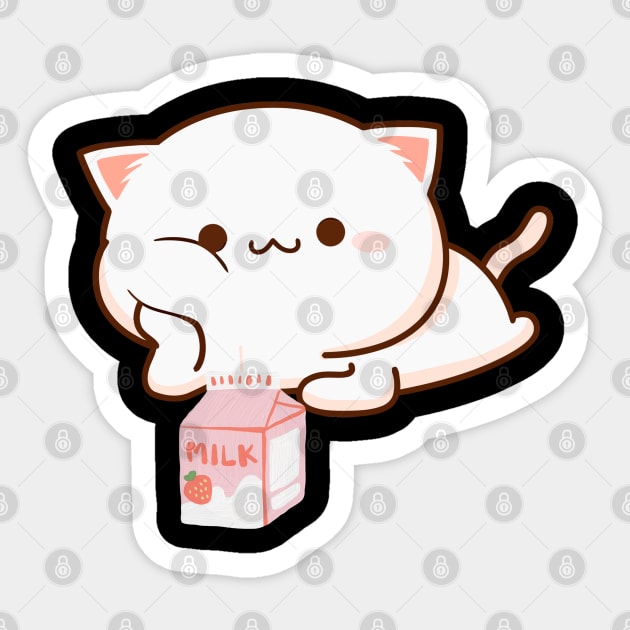 Cute Cat Kawaii With Milk Illustration' Sticker