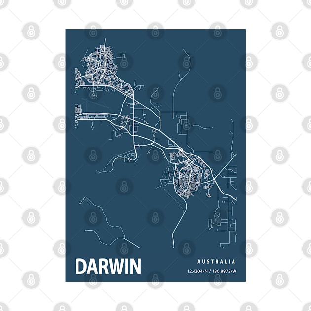 Darwin Blueprint Street Map, Darwin Colour Map Prints by tienstencil