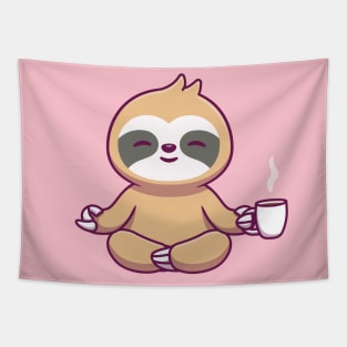 Cute Sloth Yoga Holding Coffee Tapestry