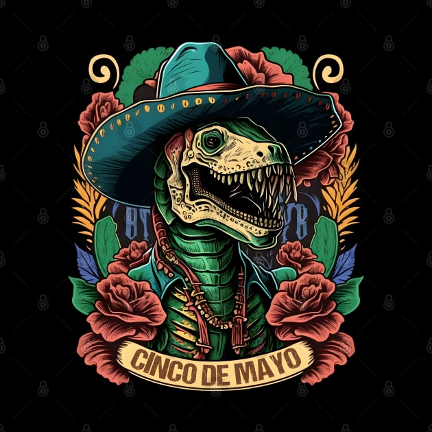 Cinco de Mayo With T-rex wearing a sombrero Hat by artdise