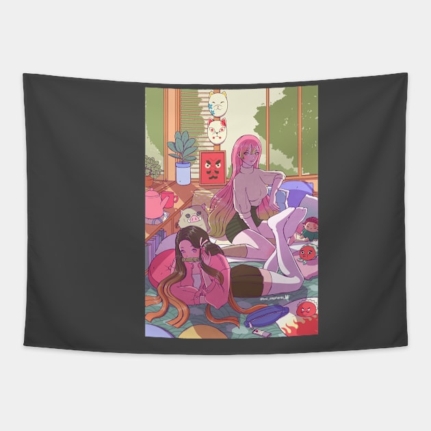 Mitsuri and nezuko Tapestry by Two elephants 