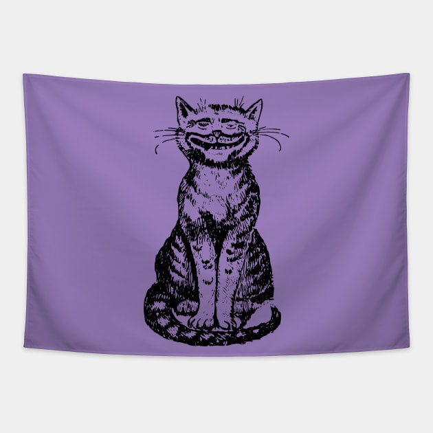 Smiling Cat on Purple Tapestry by Vintage Sketches