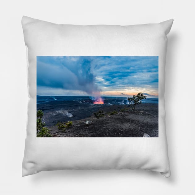 Landscape of erupting volcano Pillow by KensLensDesigns