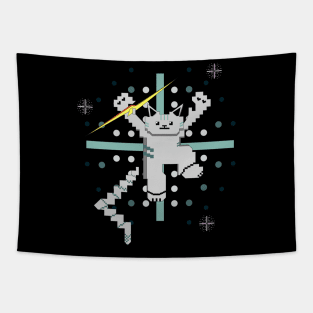 Cat Lightning Retro Gaming Dark Teal Green Tapestry