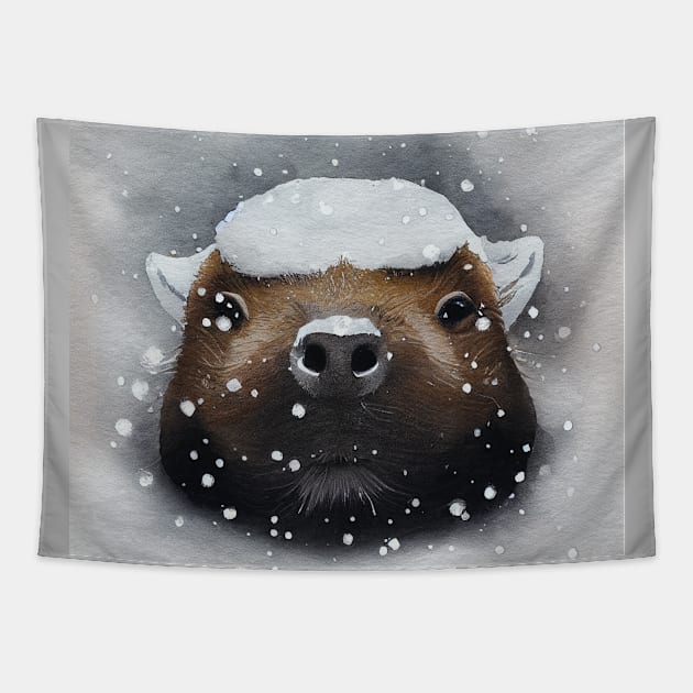 Capybara in Snow Tapestry by fistikci