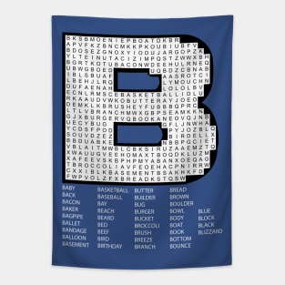 B Word Search Puzzle White Text Tapestry