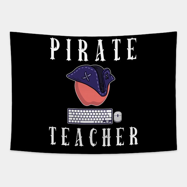 Pirate Computer Studies Teacher TShirt Halloween Apple & Hat Tapestry by kaza191