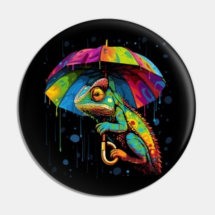 Chameleon Rainy Day With Umbrella Pin