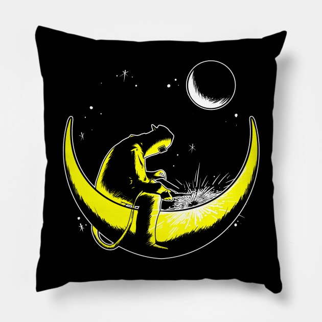 Welder Neon Moon Pillow by damnoverload