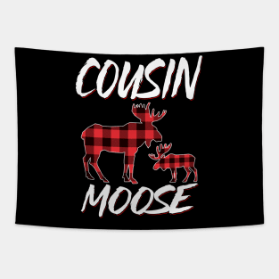 Red Plaid Cousin Moose Matching Family Pajama Christmas Gift Tapestry