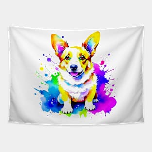 Colorful Corgi Splatter Art - Playful Canine Delight Tapestry