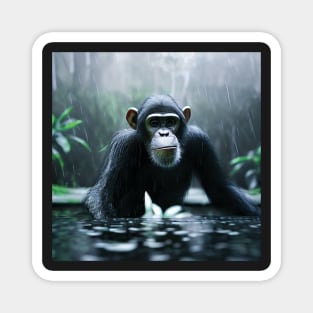 Chimpanzee in a Jungle lake in the rain Magnet