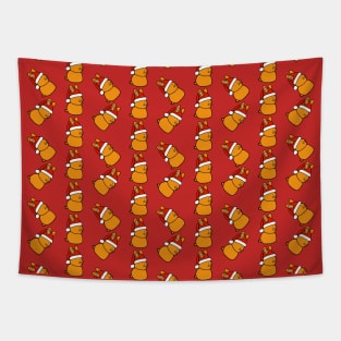 Pattern of Christmas Bunnies in Santa Hats Tapestry