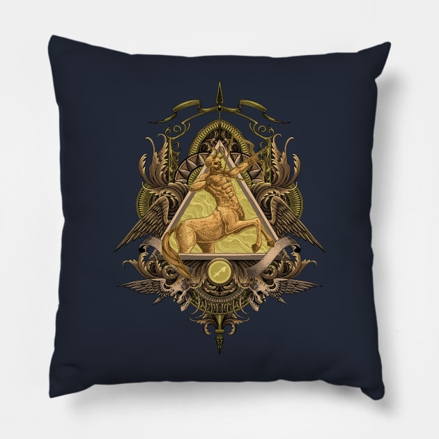 Sagittarius Engraving Art Pillow by Tonymidi Artworks Studio