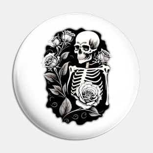 Romantic Skull and Roses Pin