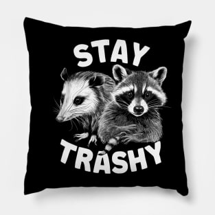 Stay Trashy Funny Possum And Raccoon Funny Meme Pillow