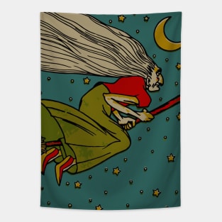 Halloween Witch on a Broomstick Tapestry