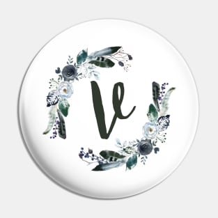 Floral Monogram V Dark Bohemian Flora Pin