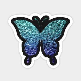 Teal and Blue Ombre Faux Glitter Butterfly Magnet