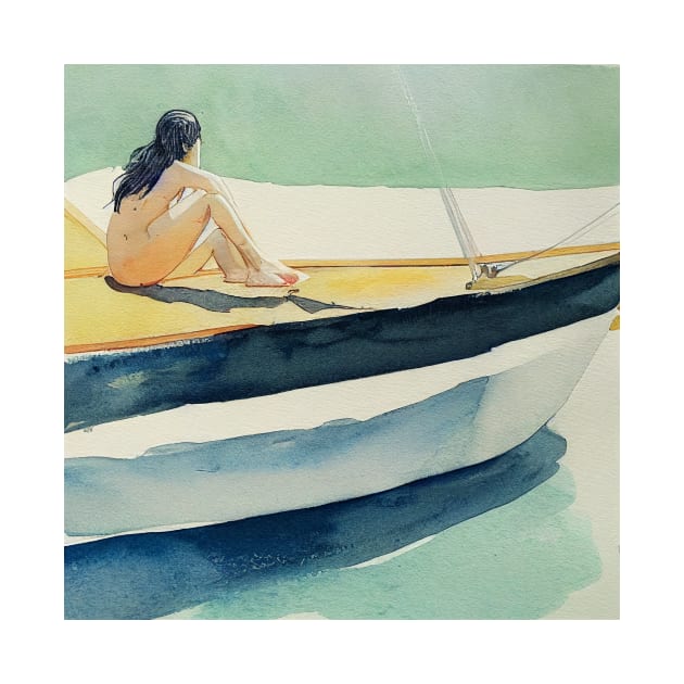 Woman Sunbathing on a Sailboat by fistikci