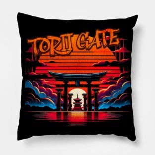Meiji Shrine Torii Gate Sunset Graffiti Design Pillow