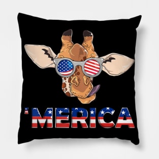 Merica Giraffe Wearing Sunglasses 4Th Of July American Flag Pillow