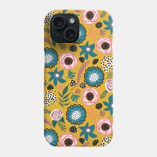 Leaves And Florals on Mustard Yellow Phone Case