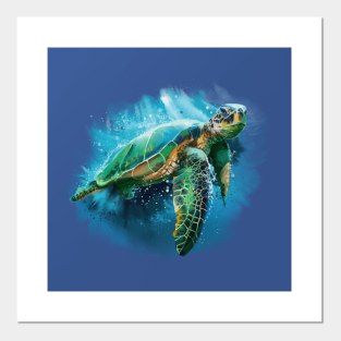 DJDL Blue Ocean Sea Turtle Wall Art Canvas Poster Picture Seaview Artwork 1PC 