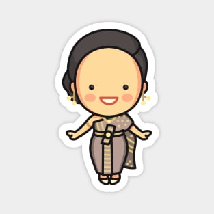 Cute Thai Bride in Traditional Clothing Cartoon Magnet