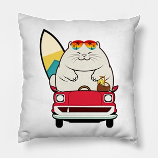 Funny Fat cat is driving to the beach Pillow