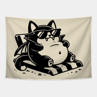 Cute Vampire Cat Sunbathing Tapestry