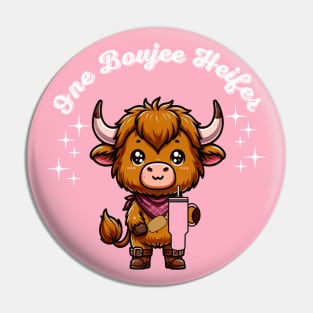 Boujee Heifer Highland Cow Valentines Day Farmyard Animal Pin