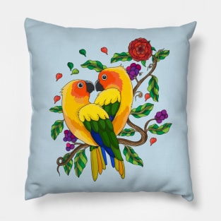 Perched parrot valentine hand drawn Pillow