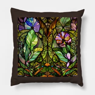 Stained Glass Flowers Among Leaves Pillow