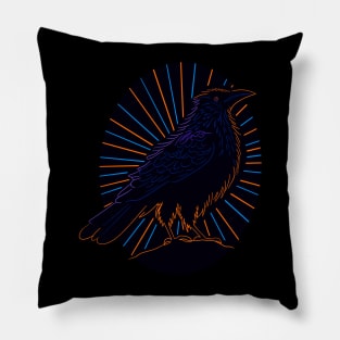 Crow or raven design. A black bird silhouette, with a sunset reflection Pillow