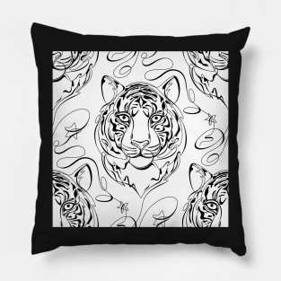 Continuous Line Tiger Portrait. 2022 New Year Symbol by Chinese Horoscope Pillow