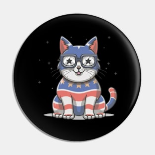 Cute Cat America Flag Pin