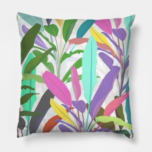 Tropical colorful banana leaves white Pattern Pillow