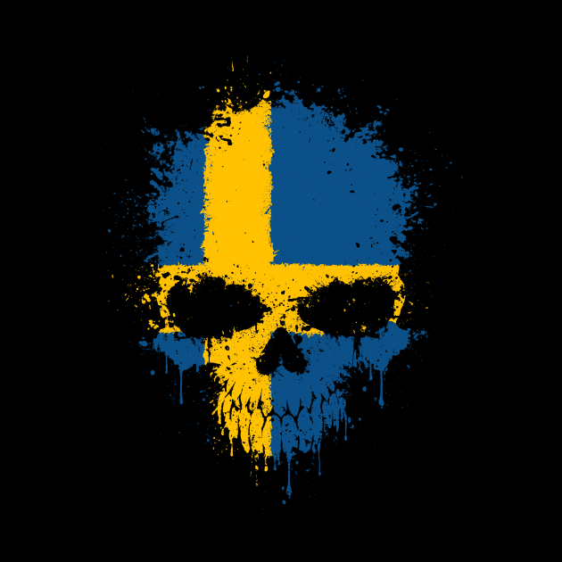 Chaotic Swedish Flag Splatter Skull by jeffbartels