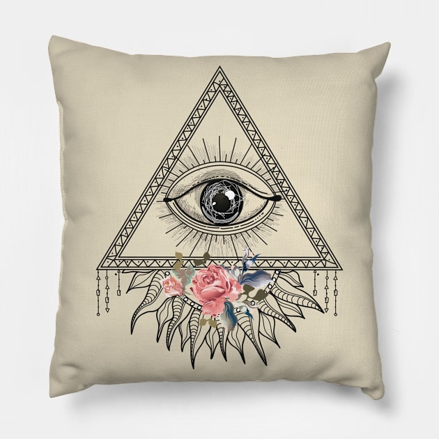 Boho Flowers and Eye Art Pillow by BWXshirts