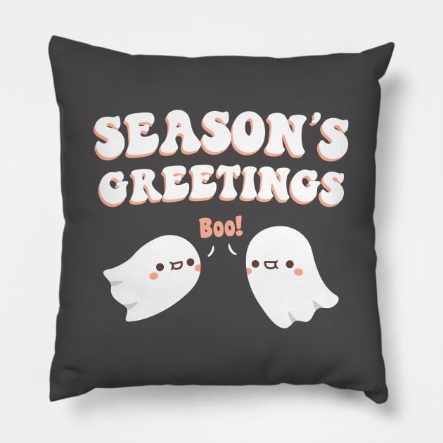 Cute Season's Greetings Funny Ghosts Go Boo Pillow by rustydoodle