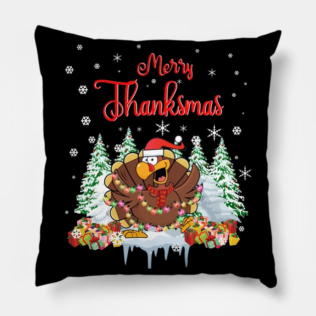 Funny Merry Thanksmas TShirt Thanksgiving Christmas Pillow by schaefersialice