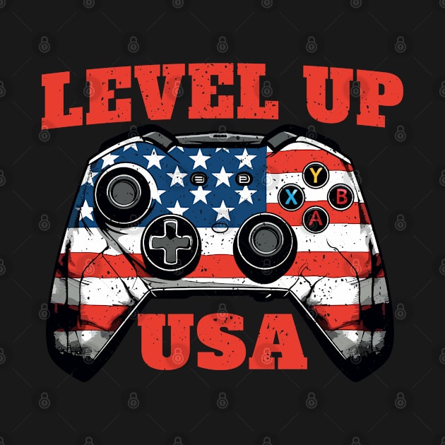 Level Up, USA Show Off Your Gaming Skills and American Pride with Style by Jas-Kei Designs