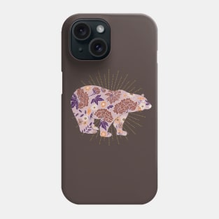 Brown bear silhouette and vintage flowers Phone Case