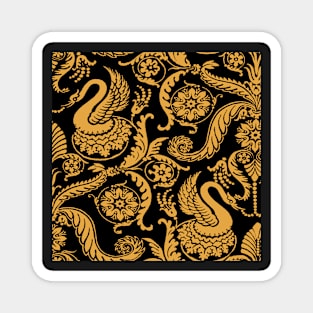 Gold on Black Classy Medieval Damask Swans Magnet