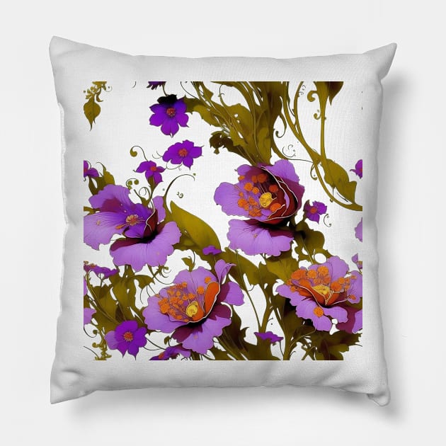 Art Nouveau Flower Illustration Texture Pillow by entwithanaxe