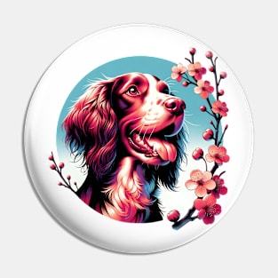 Joyful Field Spaniel with Spring Cherry Blossoms Pin