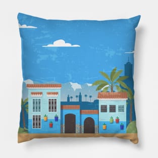 Chefchaouen, Morocco - Retro travel minimalist poster Pillow