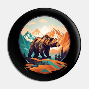 Geometric Bear In Mountains Pin