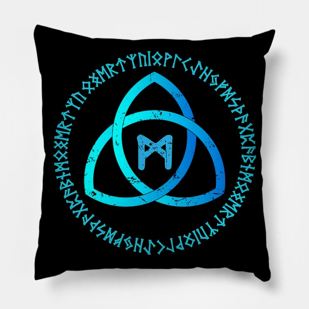 Nordic rune circle and MANNAZ rune Pillow by opooqodesign